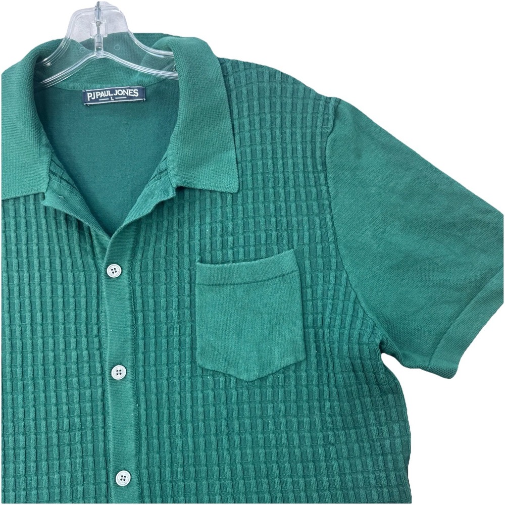 PJ Paul Jones Knitted Button Polo Shirt Mens L Green Golf Business Casual Preppy